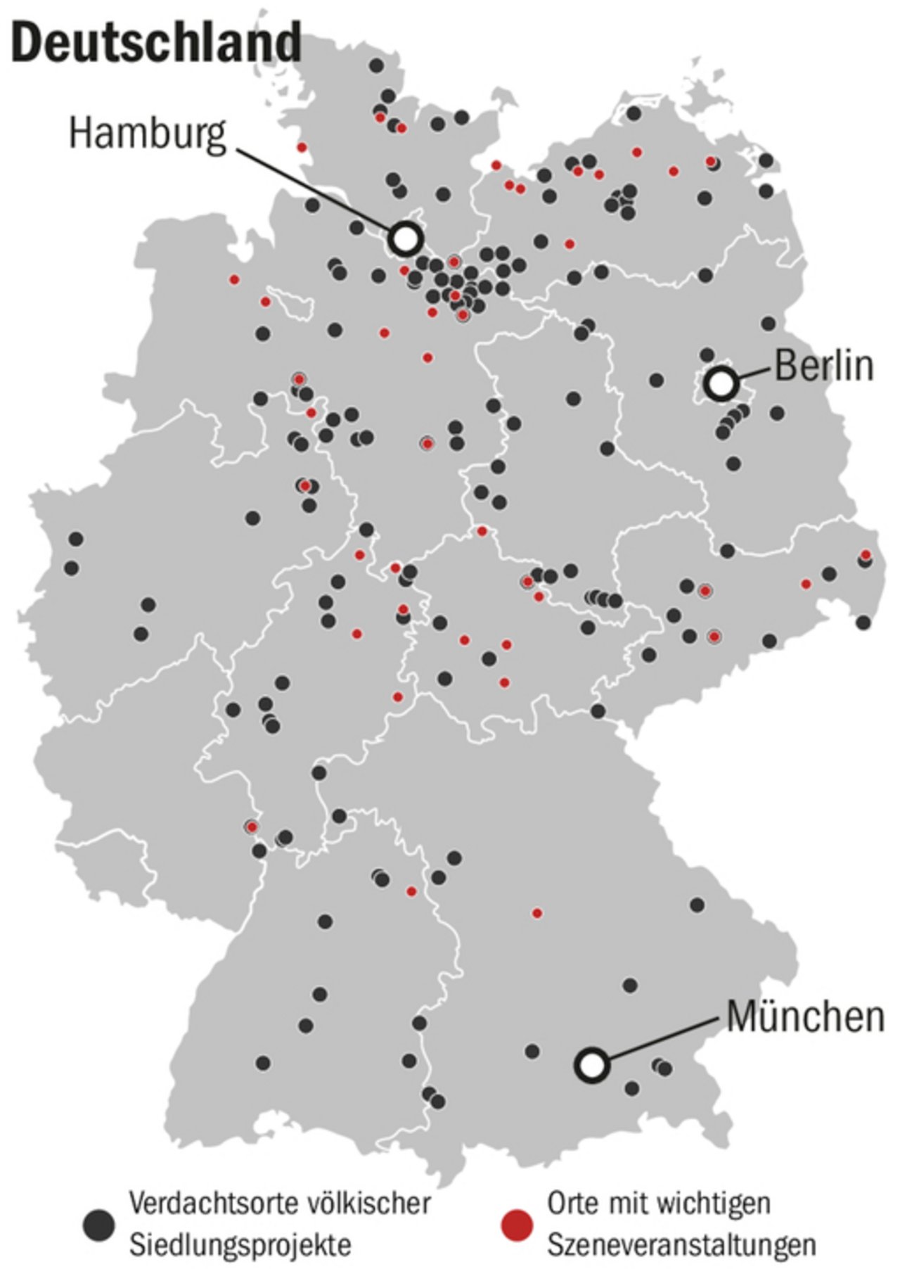 Völkische Siedlungen finden sich in fast allen deutschen Bundesländern. 