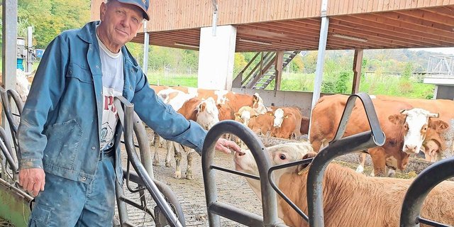 Alois Kohler kennt seine Tiere gut und will vorbeugen statt heilen. Der Laufstall mit Tiefstreu bietet den 22 Mutterkühen und ihren Kälbern frische Luft und Liegekomfort. 
