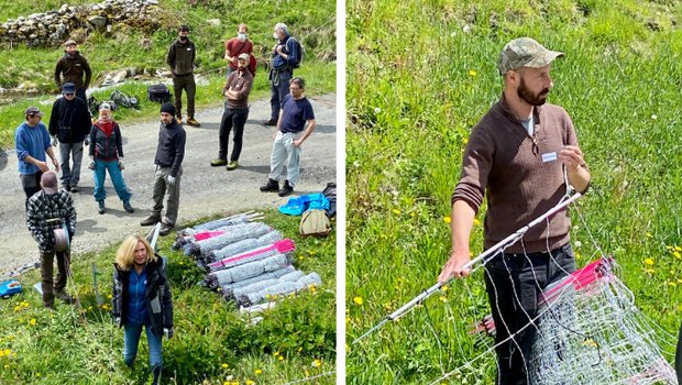 Die Teilnehmerinnen und Teilnehmer des Kurses erhielten vielfältige Einblicke, mit welchen Massnahmen Herden geschützt werden können. David Gerke ist Präsidenten von «Wolf Schweiz». (Bilder Susi Rothmund, Fundaziun Medias Rumantschas)) 