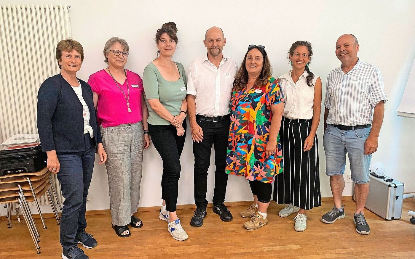 Die an der DV anwesenden Vorstandsmitglieder und die Geschäftsführerin von Green Care Schweiz (v.l.): Andrea Brody, Simone Hunziker, Priska Fleischlin, André Stalder, Barbara Keiser, Petra Köchli und Jean-Marc Bovay.
