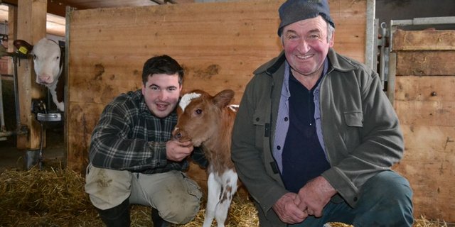 Adrian und sein Vater Linus Lötscher haben ihre Entscheidung für einen Anbindestall noch keinen Tag bereut.(Bilder Julia Schwery)