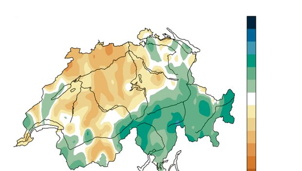 Wenig Niederschlag: 2019 war es im Vergleich zum langjährigen Mittel vielerorts zu trocken. (Quelle: Klimabulletin 2019 von Meteo Schweiz)