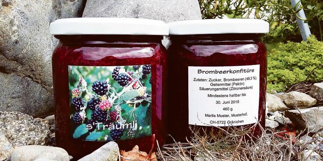 So sieht die Konfitüre-Kennzeichnung für den Direktverkauf nach neuem Gesetz aus. Grund- und Detailpreis werden am Regal angeschrieben. (Bild Manuela Isenschmid-Huber)