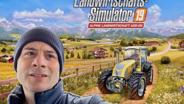Christian Ammann ist einer der Erfinder des Videospiels «Landwirtschafts-Simulator». Zum Selberspielen hat er nicht oft Zeit. Er mag es, mit dem Fendt 1050 Vario zu fahren. (Bilder Giants Software/Bildmontage BauZ)
