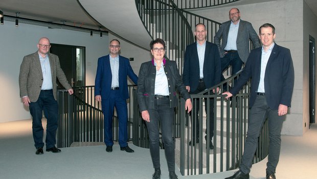 Die Geschäftsleitung der Suisag: Michael Weber, Matteo Aepli, Rita Lüchinger, Remo Bachmann, Adrian Albrecht und Lukas Wyss. (Bild Suisag)