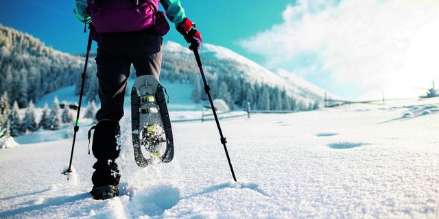 Beim Schneeschuhwandern hat man bereits nach wenigen Schritten den Dreh raus.