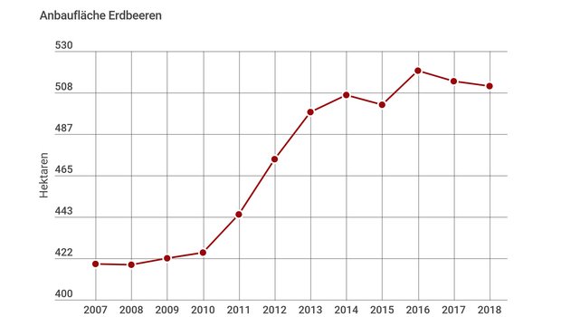 Stagnierendes Wachstum bei der Anbaufläche von Erdbeeren. (Grafik: LID)