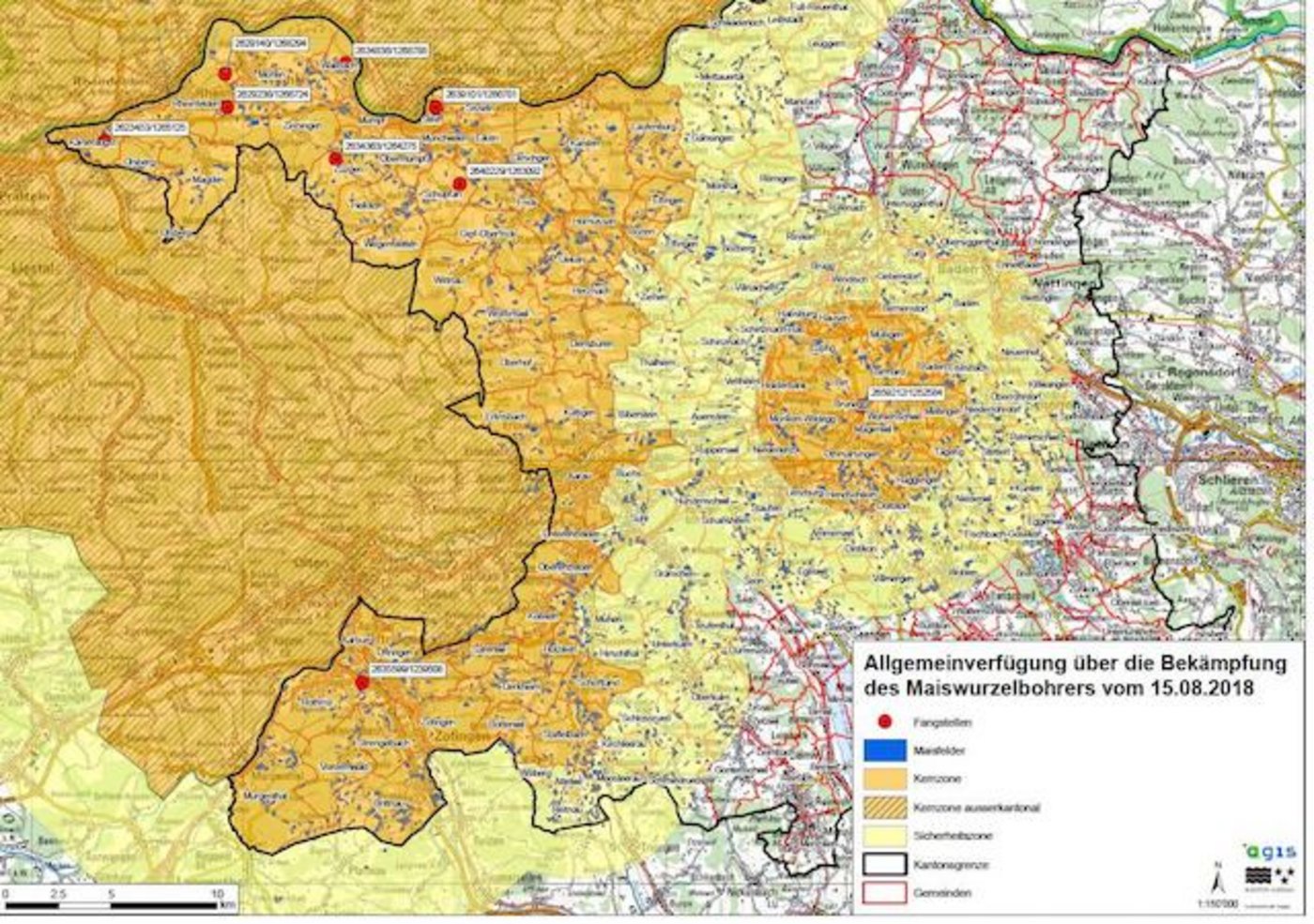 Innerhalb der Sicherheitszone darf 2020 nur beschränkt Mais angebaut werden. (Karte LZ Liebegg)