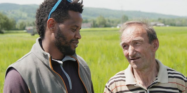 Der Eritreer Tesfu hatte keine Ausbildung und konnte dank dem Biobauer Markus Ramser eine Attestlehre in Angriff nehmen. (Bild SRF)