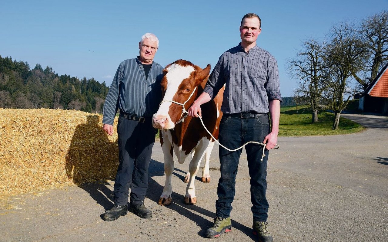 Vater und Sohn Urs und Bernhard Rentsch geben Auskunft über die Kühe.