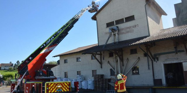 Der Brand in der Grastrocknungsanlage ist im Dachbereich ausgebrochen und konnte schnell gelöscht werden. Dabei kamen keine Personen zu Schaden. (Bild Kapo TG)