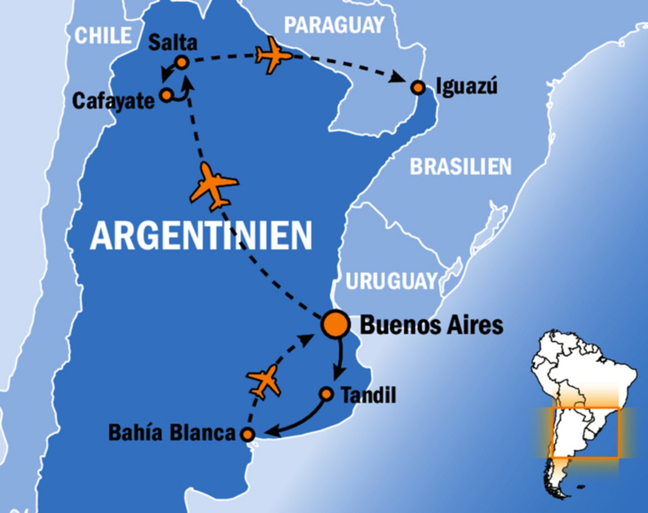 Wer in einem so grossen Land wie Argentinien unterwegs ist, kommt mit dem Auto nicht weit. Schneller geht es per Flugzeug.
