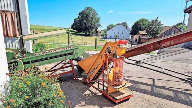 Für Ernte und Verles Für Ernte und Verlesen von Kartoffeln sind verschiedene Maschinen nötig. Bis die Sortierbänder eingerichtet sind, dauert es eine Weile.