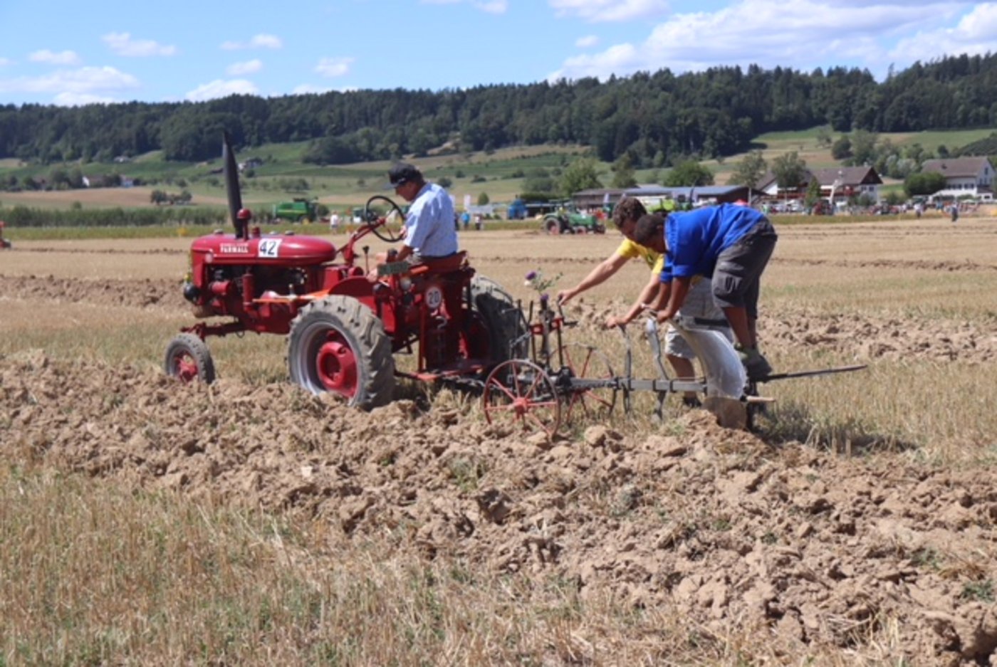 Das Team Kägi mit einem Farmall hatte besonders mit dem leichten Selbsthalterpflug im harten Boden zu kämpfen.