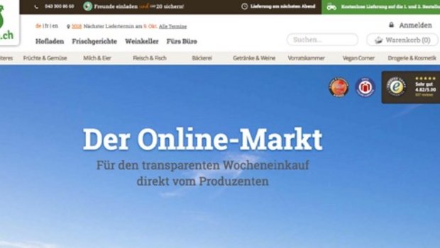 In der Deutschschweiz bietet Farmy.ch ihren Kunden online bereits über 6'000 Produkte von mehr als 700 Bauern an. (Bild Screenshot Farmy.ch)