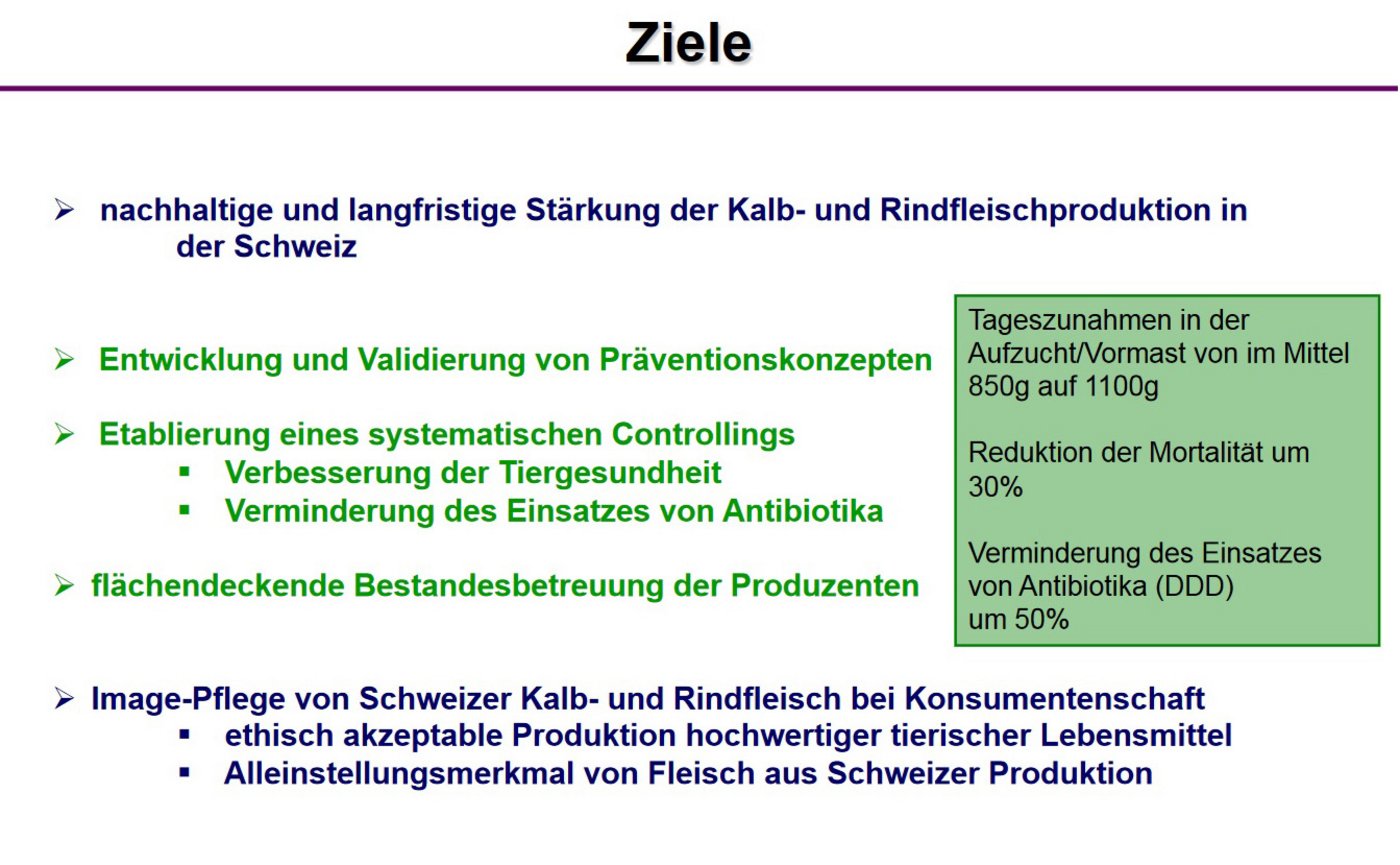 Die Ziele des Kälbergesundheitsdiensts. (Folie aus der Präsentation von Corinne Dähler)