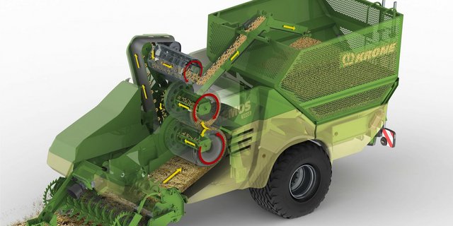 Krone erhält für den Premos 5000 eine Goldmedaille. Die Pelletiermaschine erzeugt aus Stroh Pellets auf dem Feld.