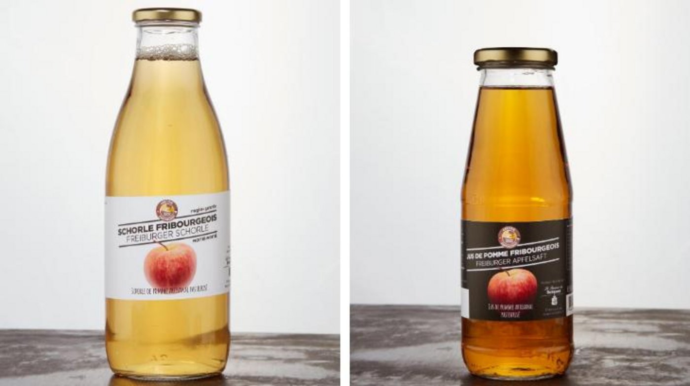 Den Apfelsaft kann man im Original wie auch als Schorle (Wasser und Saft gemischt) kaufen. (Bild Terroir Fribourg)