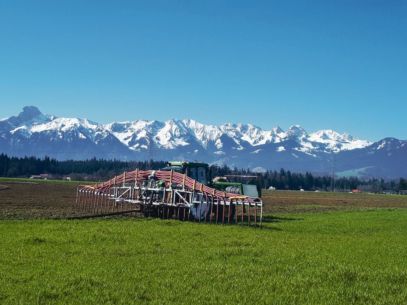 Mit dem Verschlauchen können Rohrbachs Gülle bodenschonend ausbringen. (Bild zVg)