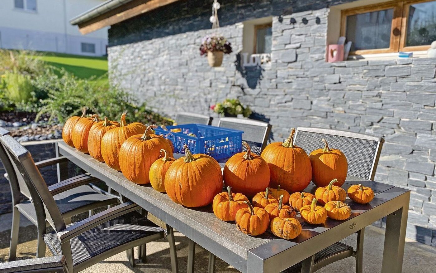 Reiche Kürbisernte: Den Nutz- und Blumengarten hinter dem Hof betreut Edwige Steulet zusammen mit ihrer Mutter Yvette. 