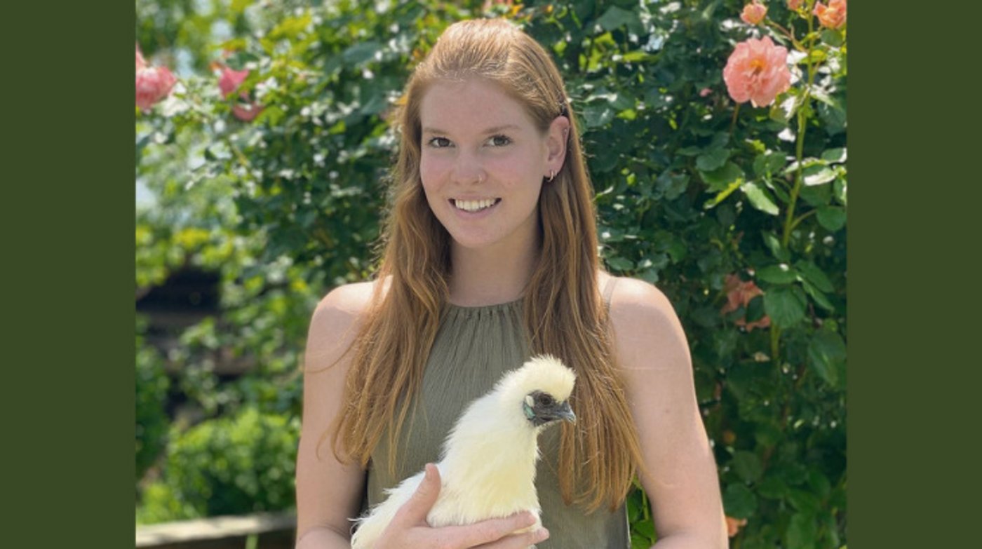 Michaela Koch mit einem ihrer Seidenhühner, die sie schon als Kind hatte. «Sie ist bestimmt schon zwölf Jahre alt.» (Bild Jeanne Woodtli)