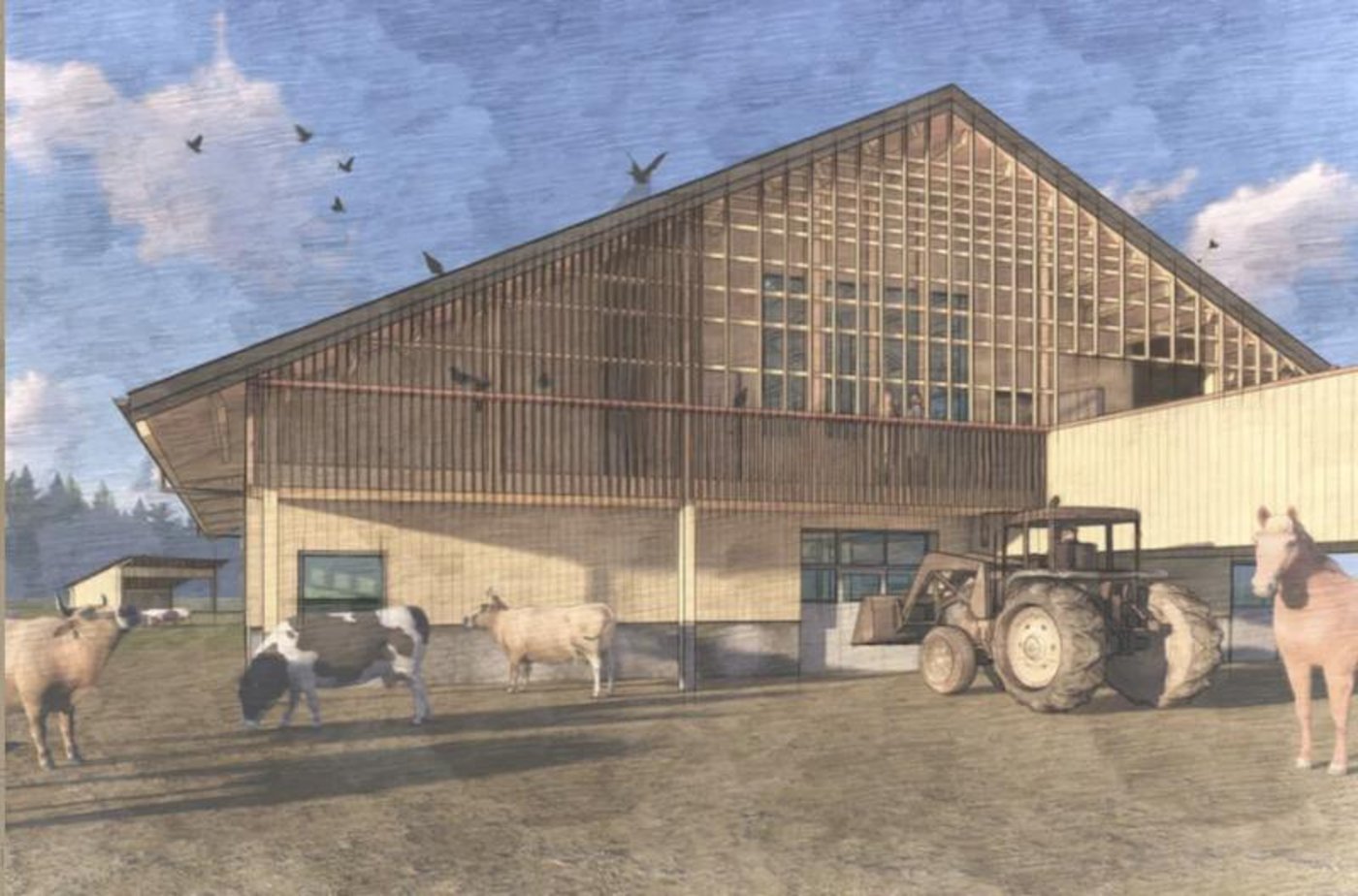 Das Projekt soll die Auenlandschaft, die vor 25 Millionen Jahren im Gebiet Goldau von kleinen Paarhufern, Vögeln und Schildkröten bewohnt worden ist, wiederherstellen. (Visualisierung Tierpark Goldau)