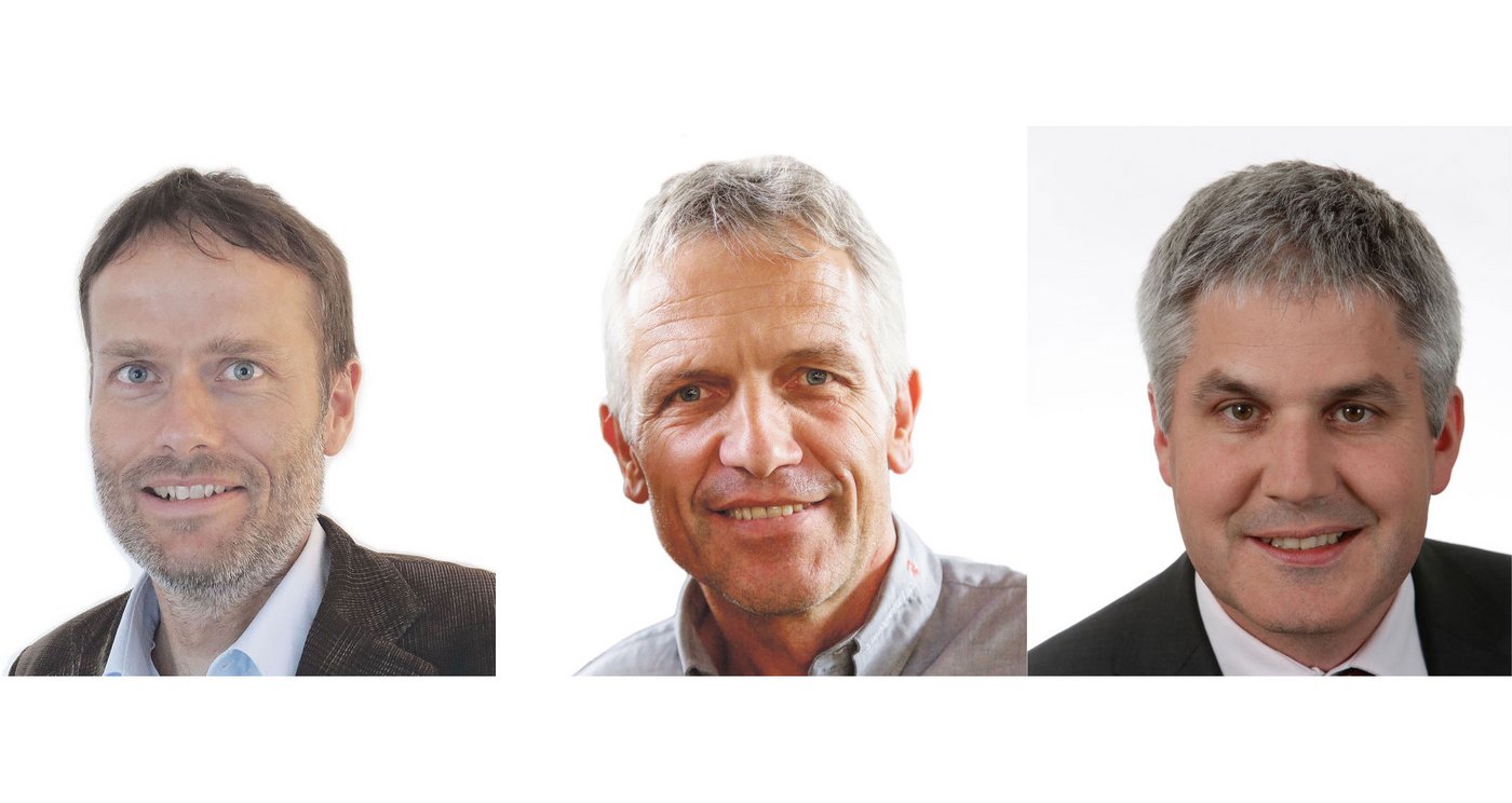 Die drei verbleibenden Kandidaten auf der Shortlist: Adrian Aebi, Stefan Felder und Christian Hofer. (Bilder zvg, Montage sbu)