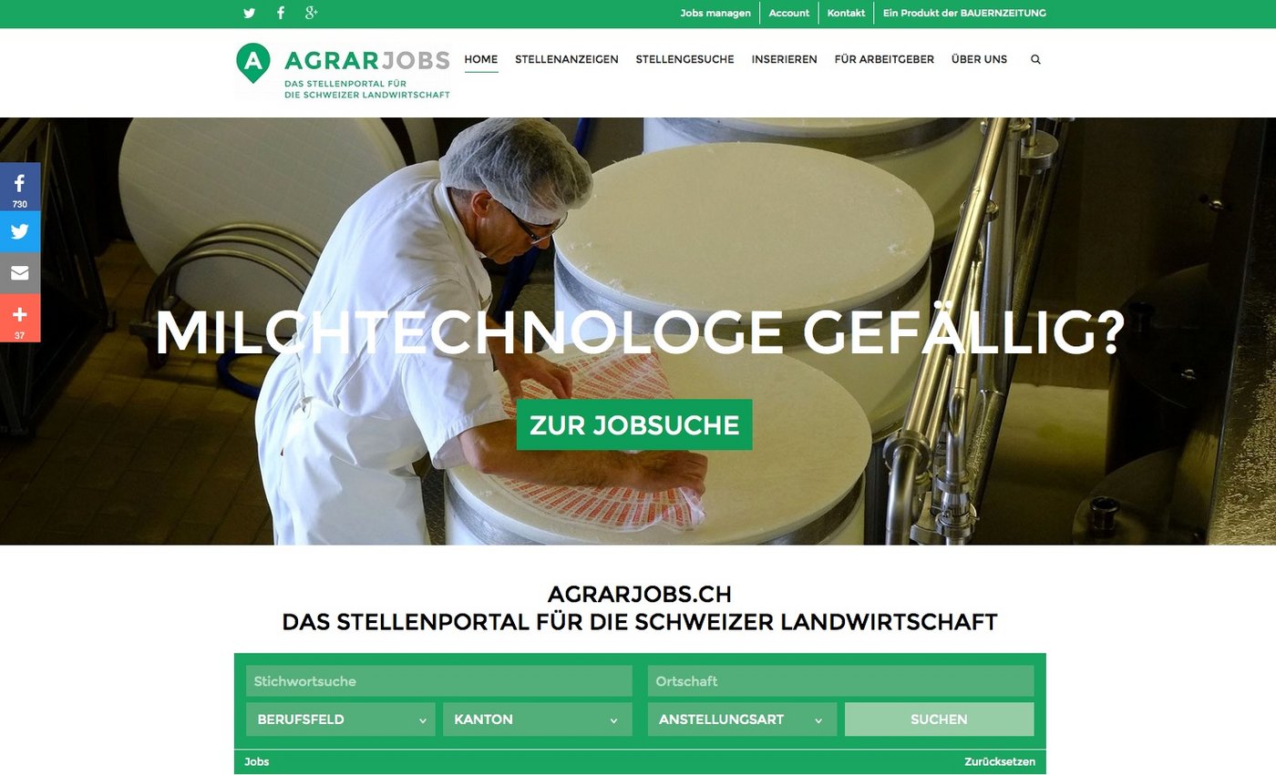 So präsentiert sich agrarjobs.ch. (Bild BauZ)