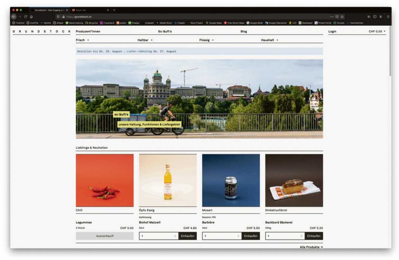 Auf der Website www.grundstock.ch werden Produzenten und Konsumenten zusammengebracht und über die Nachhaltigkeit von Lebensmitteln nachgedacht.(Screenshot BauZ)