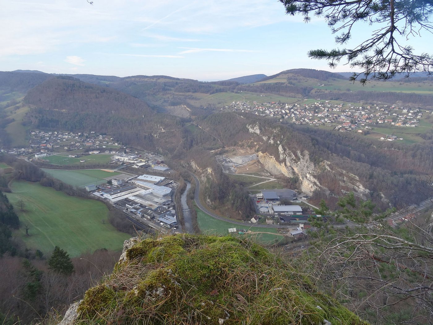 Panorama der beiden Ortsteile von Liesberg: Das Dorf rechts oben und Riederwald links. (Bild Keimzelle)