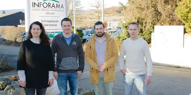 Sie alle überbrachten den Landwirten an der Wintertagung Gemüse wertvolle Infos (v. l. n. r.): Ivanna Crmaric, Thomas Steiner, Jonathan Heyer und Martin Roth. (Bild Andrea Wyss)