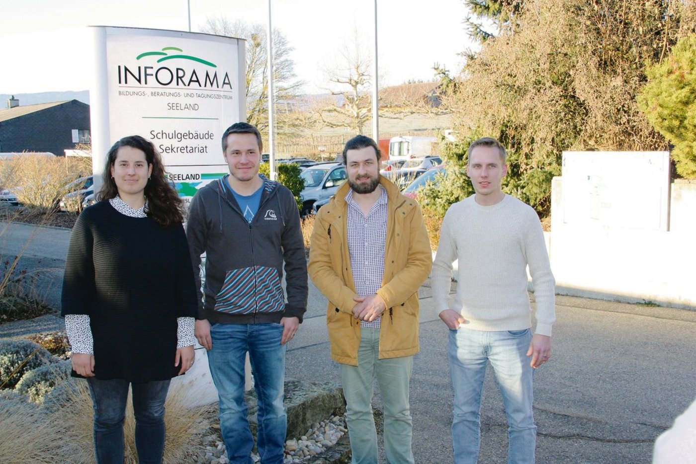 Sie alle überbrachten den Landwirten an der Wintertagung Gemüse wertvolle Infos (v. l. n. r.): Ivanna Crmaric, Thomas Steiner, Jonathan Heyer und Martin Roth. (Bild Andrea Wyss)