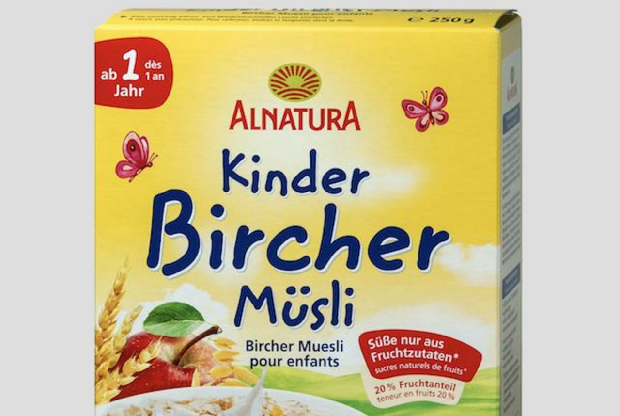 Migros ruft Kinder Bircher Müsli von Alnatura zurück mit einem Gewicht von 250 Gramm und dem Mindesthaltbarkeitsdatum vom 2. November 2019. (Bild Alnatura)