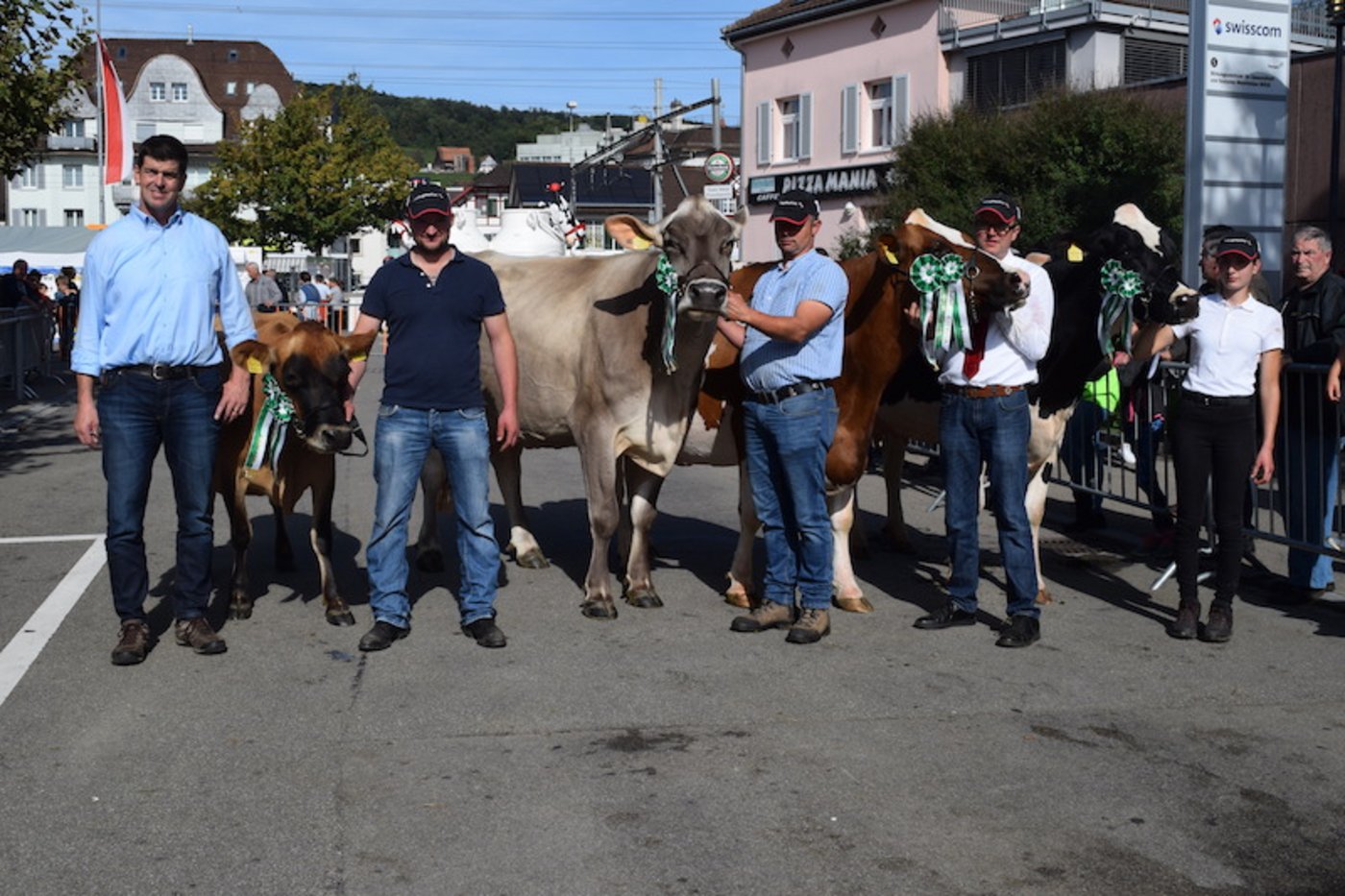 Siegerbild der Vier-Rassen-Eliteschau in Weinfelden (v.l.): Miss Jersey Diana, Miss Braunvieh Distel, Miss Red Holstein Josefine und Miss Holstein Rihanna. (Bilder Stefanie Giger)