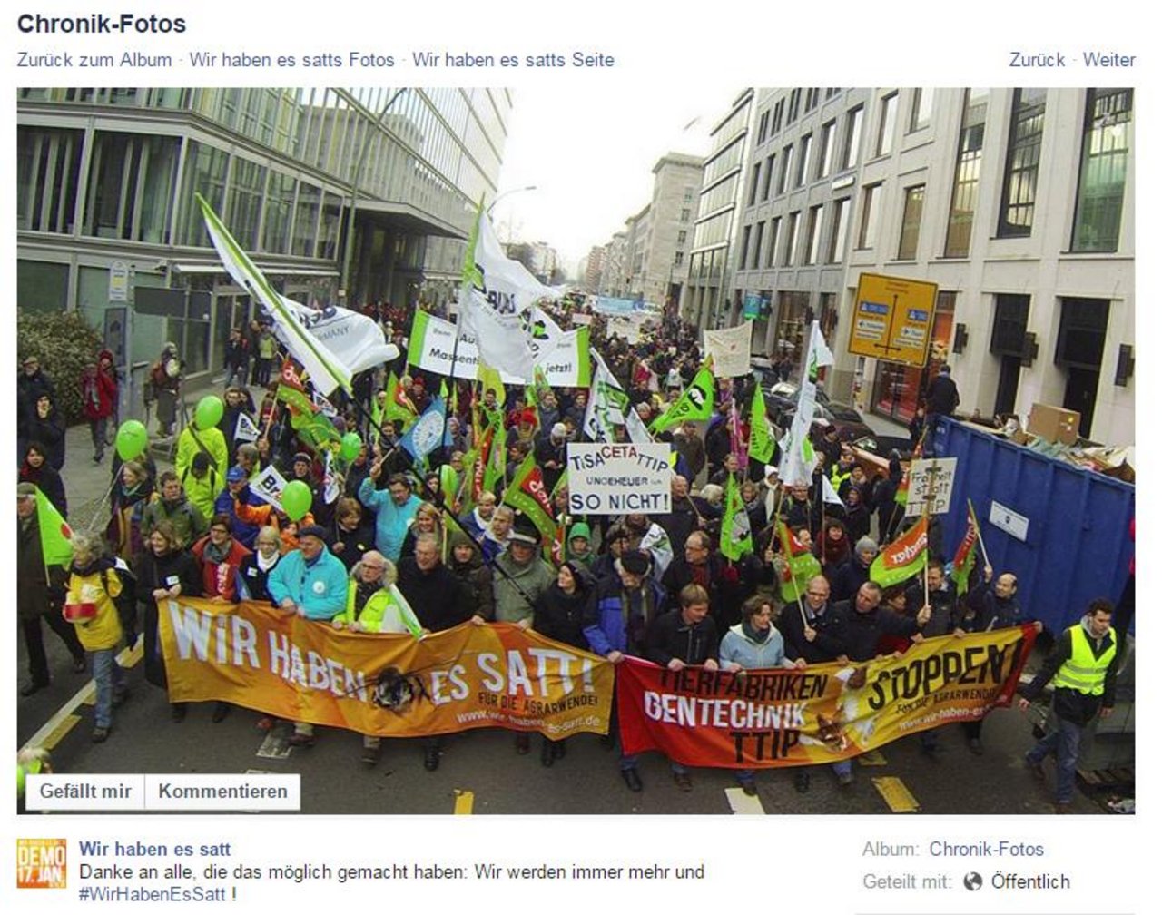 Bildschirmausschnitt eines auf Facebook geteilten Bild der heutigen Demonstration in Berlin. 