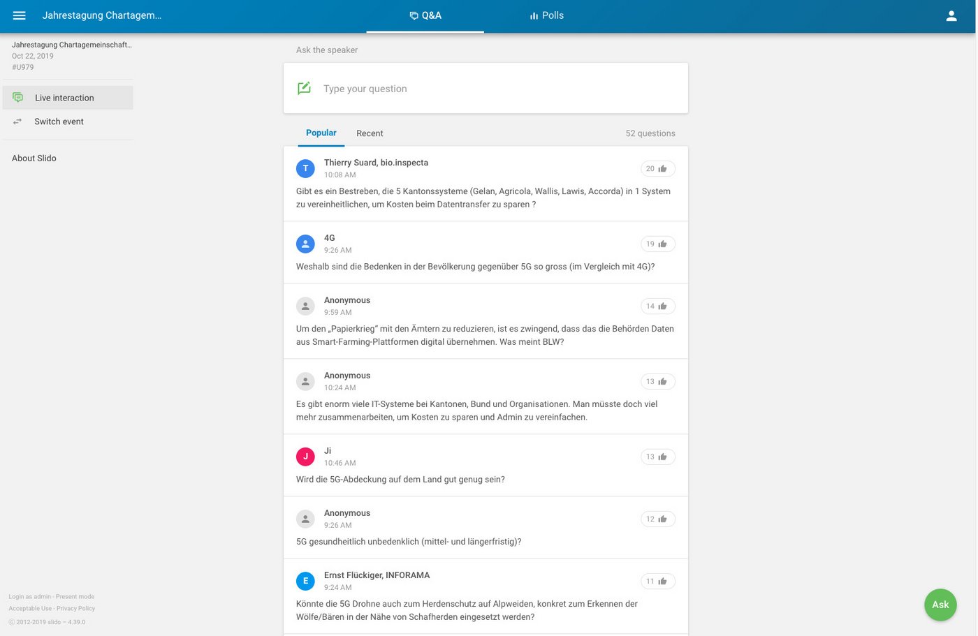 Während den Referaten wurden die Fragen digital gesammelt.