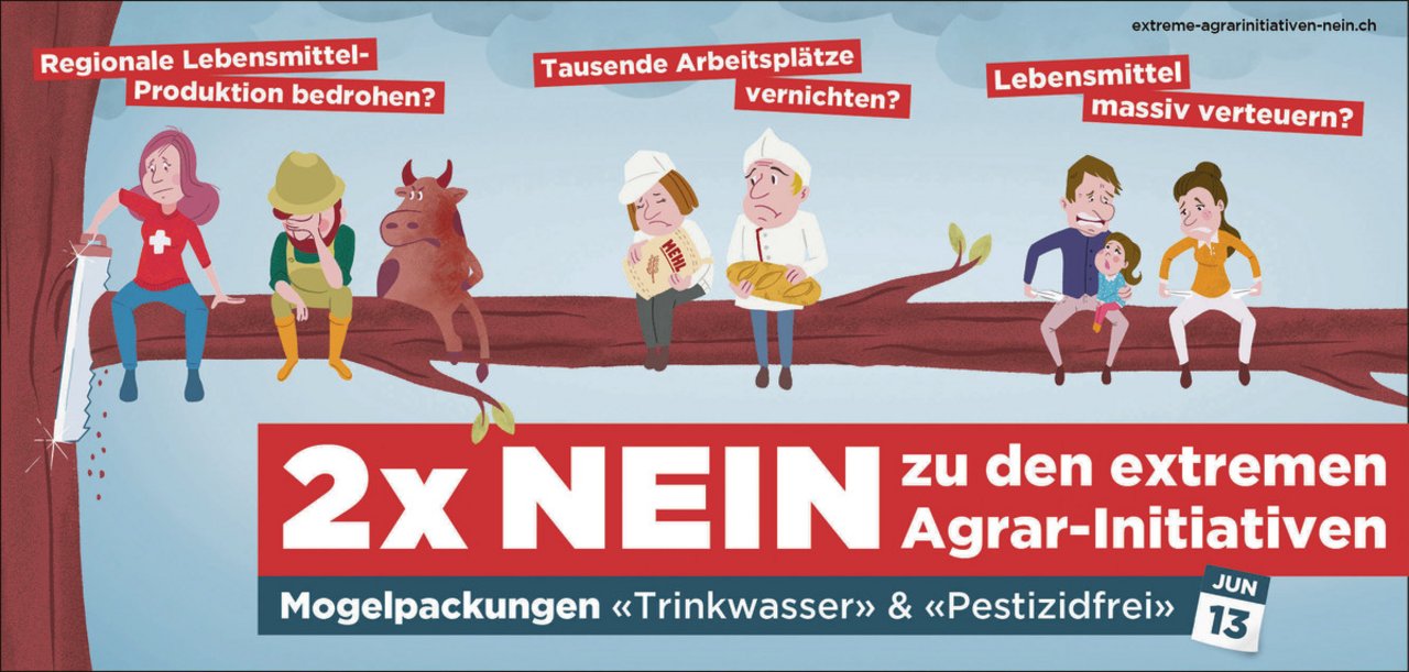 Die Kampagne der Allianz gegen die Pflanzenschutz-Initiativen will mit dem Ast-Sujet aufzeigen, dass der gesamte Landwirtschafts- und Ernährungssektor sowie auch die Konsumenten stark betroffen wären von einer allfälligen Zustimmung des Stimmvolks.(Sujet aus der Kampagne)