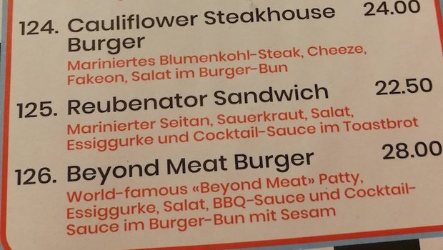 Der Burger ist mit 28 Franken nicht ganz günstig. Bei der Verdrängung von Fleischprodukten wird der Preis keine unwichtige Rolle spielen.