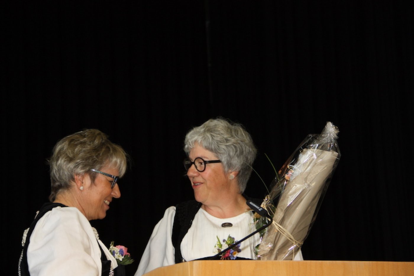 Präsidentin Rita Gfeller (links) begrüsst das neu gewählte Vorstandsmitglied Christine Gafafer.