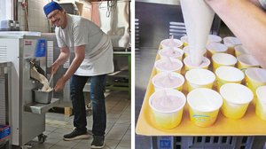 Das Wasser schmälert die gute Laune von Glaceproduzent Bruno Rentsch Bruno Rentsch stellt am Ufer des Bielersees normalerweise mit viel Herzblut unterschiedlichste Glacesorten und Schokolade mit viel Liebe zum Detail her. Aber eben diese Nähe zum Seeufer verhindert momentan die Glaceproduktion. (Bild aw/Arco Glace)