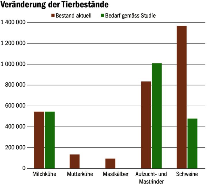 Die Anzahl Milchkühe bliebe laut Studie konstant, Mutterkühe und Kälbermast verschwänden.