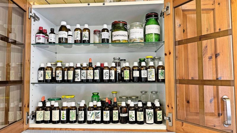 Das Resultat zahlreicher Sammel- und Extraktionsprozesse: ein Arsenal verschiedener Kräutertinkturen.