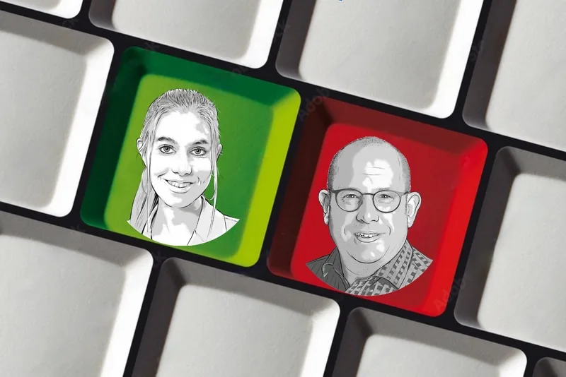 Symboldbild einer Computer-Tastatur mit Porträtueichnungen von Meret Schneider und Stefan Müller.