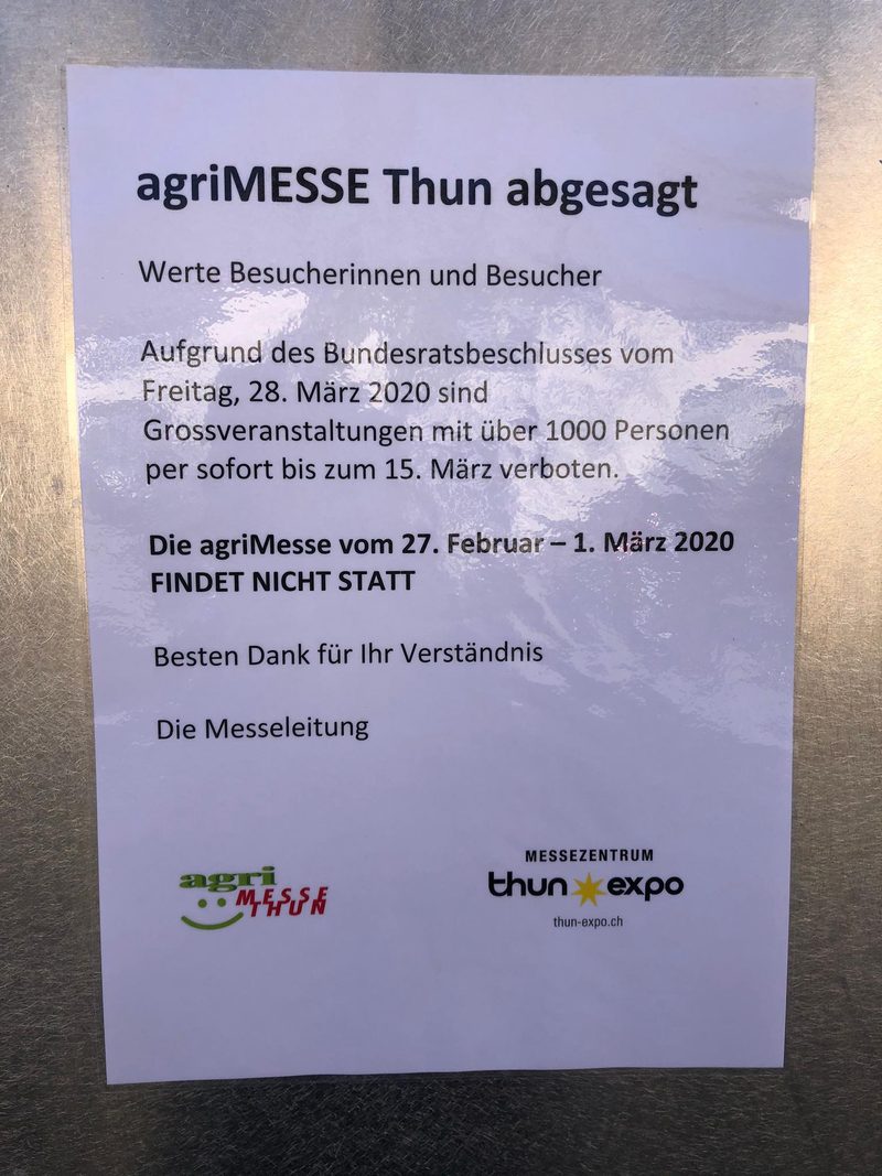 Agrimesse wegen des Coronavirus abgesagt