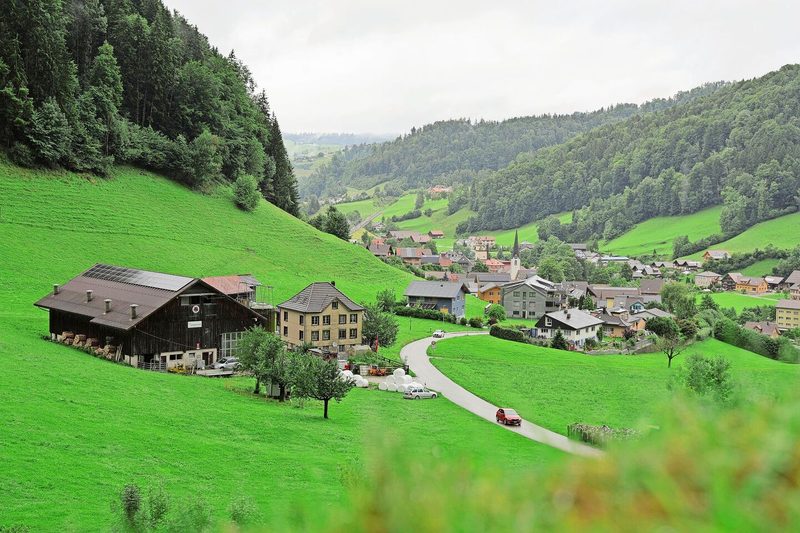 Der Betrieb liegt im Neckertal im Toggenburg. Saftig grüne Wiesen und tannige Wälder der hügeligen Voralpen dominieren das Landschaftsbild.