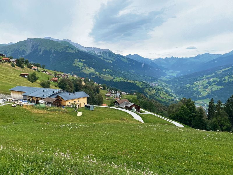 Der Hof der Familie liegt auf 1300 Metern über Meer mit Weitblick bis nach Klosters. Zum Betrieb gehören Geissen, Kühe, Esel, Hühner, Kaninchen, Katzen und ein Hund.
