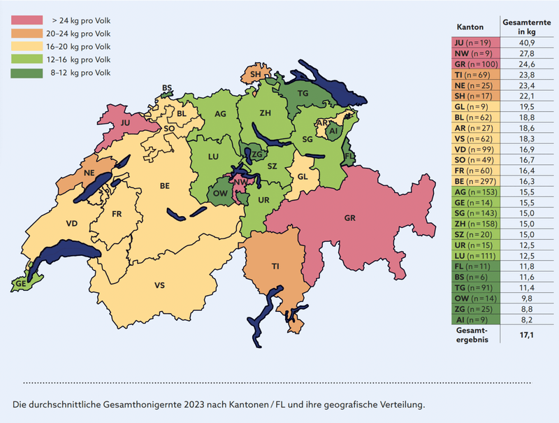 In diesen Regionen gab es viel und in diesen wenig Honig