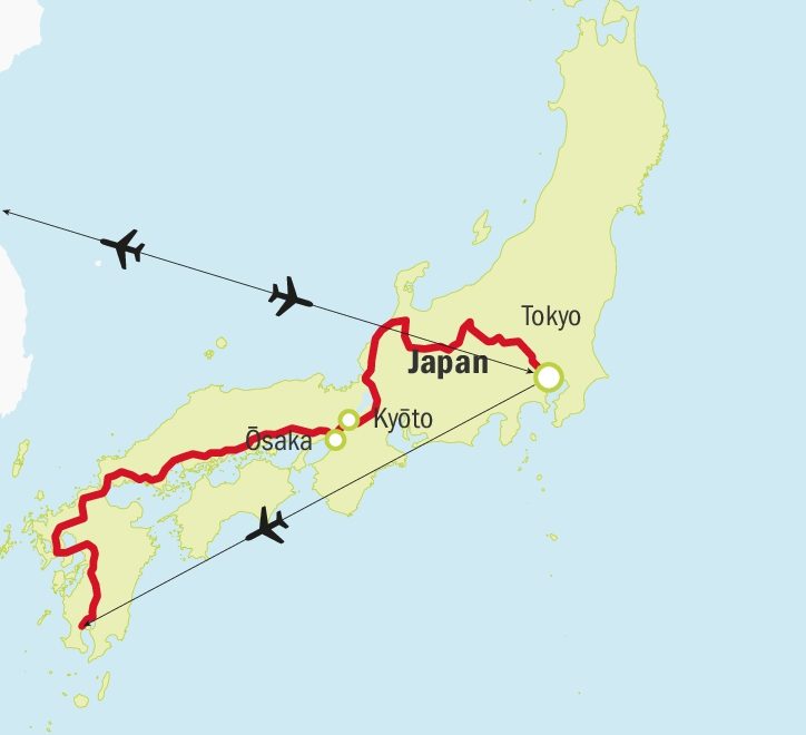 Die Reise erfolgte mit Flugzeug, Car, Fähre und hauptsächlich mit dem Hochgeschwindigkeitszug Shinkansen. (Grafik zVg)