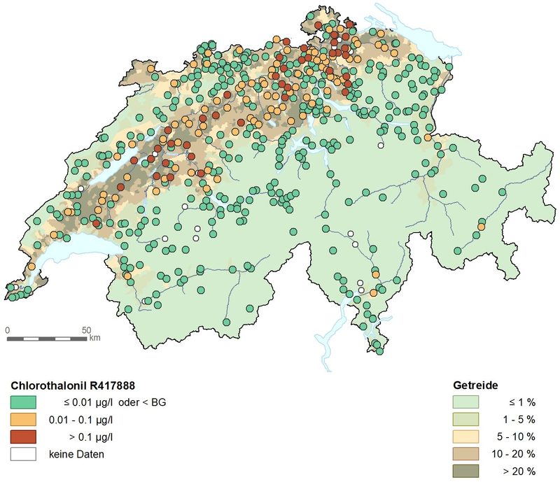 Chlorothalonil-Metaboliten weiterhin grossflächig in erhöhter Konzentration