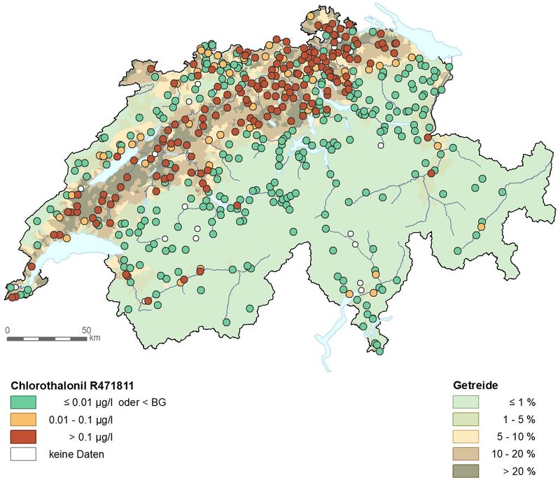 Chlorothalonil-Metaboliten weiterhin grossflächig in erhöhter Konzentration